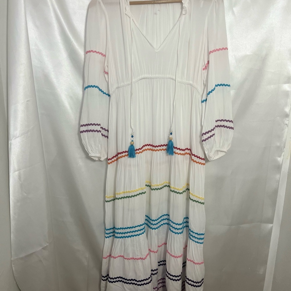 Blue Island White and Pink Long Sleeve Sundress. boHo chic great festival wear